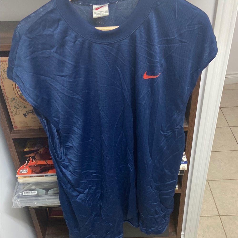 Vintage Nike Basketball Jersey Mens XL Navy Blue Center Swoosh No Sleeves